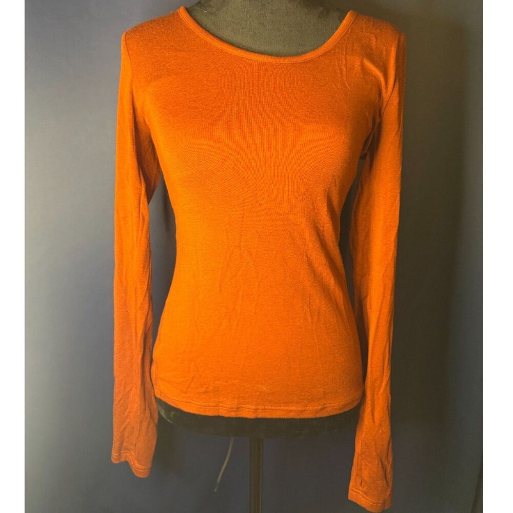 OGLmove Burnt Orange Long-Sleeve Built-In Bra Brami Top - Eco Soft Base Layer